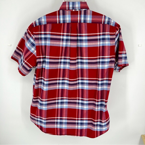 RALPH LAUREN Classic Fit Short Sleeve Button Down Cotton Red Blue Plaid XL - Picture 3 of 9